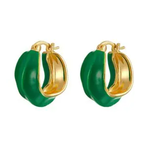 Hollow White Green Color Enameled Irregular Earrings Multi Edge Geometric Earrings