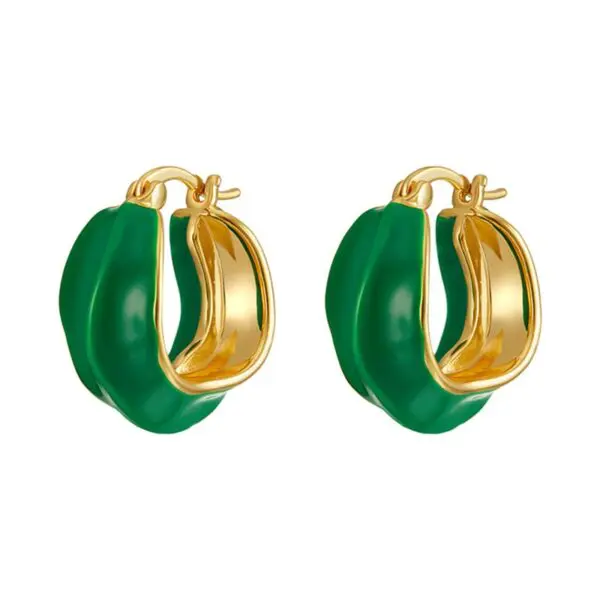 Hollow White Green Color Enameled Irregular Earrings Multi Edge Geometric Earrings