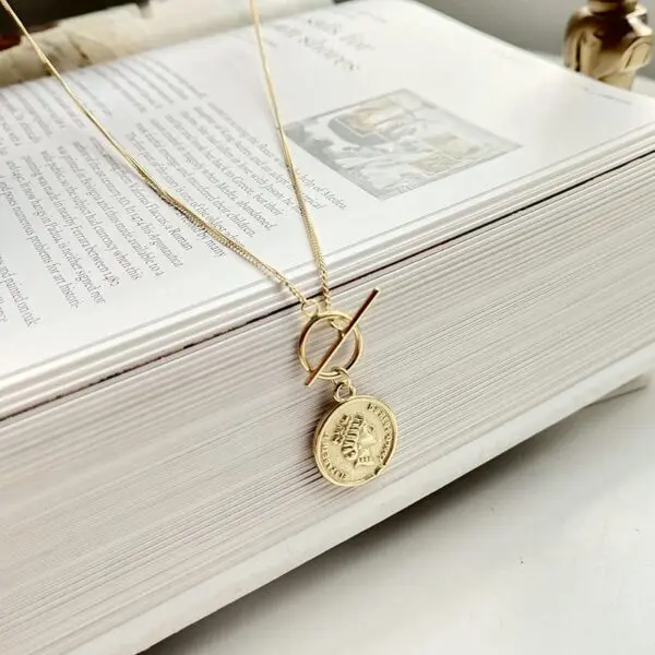 925 Sterling Sliver Portrait Pendant Necklaces Dainty Toggle Clasp Coin Necklaces for  Women Statement Chain Layered Necklaces. - Image 3