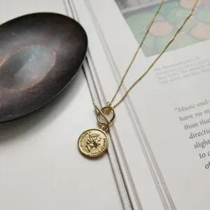 Sterling Sliver Portrait Pendant Necklaces Dainty Toggle Clasp Coin Necklaces