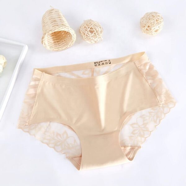 Floral Seamless One Piece Women Underwear Mid Waist Sexy Lace Transparent Ice Silk Briefs Panties