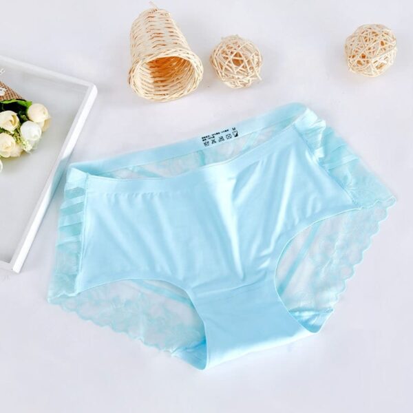 Floral Seamless One Piece Women Underwear Mid Waist Sexy Lace Transparent Ice Silk Briefs Panties