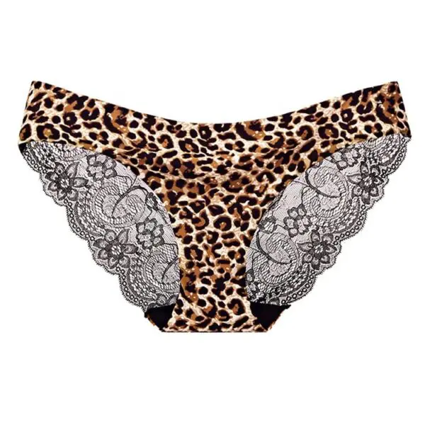 Women Bikini Lingeries Ladies Sexy Lace Transparent Underwear Ice Silk Seamless Leopard Printed Panties