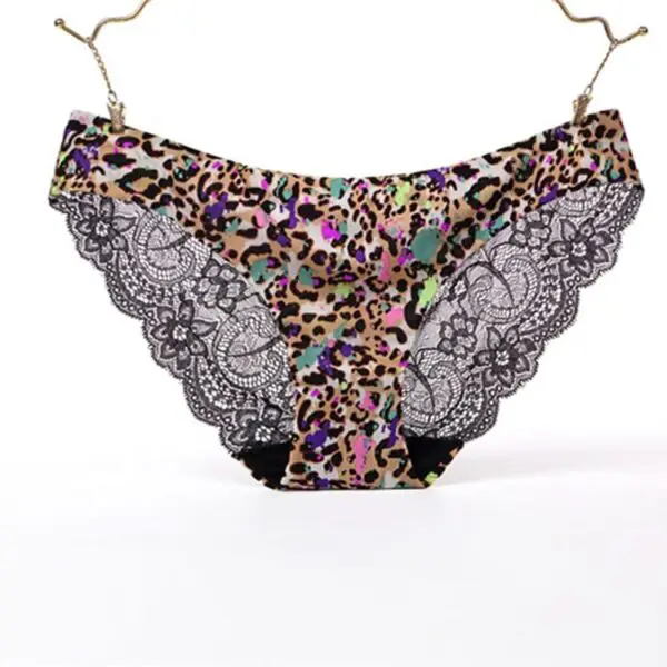 Women Bikini Lingeries Ladies Sexy Lace Transparent Underwear Ice Silk Seamless Leopard Printed Panties