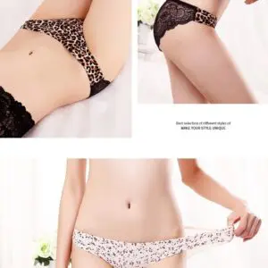 Women Bikini Lingeries Ladies Sexy Lace Transparent Underwear Ice Silk Seamless Leopard Printed Panties