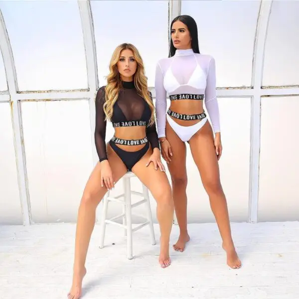 Swim wear letter pattern long-sleeve bikini