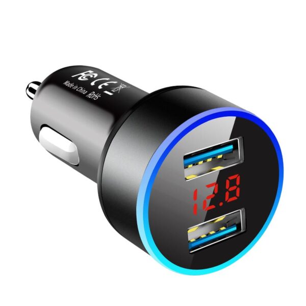 Multi Function Display Abs Flame Retardant Aluminum Alloy 2 In 1 Vehicle Usb Car Charger