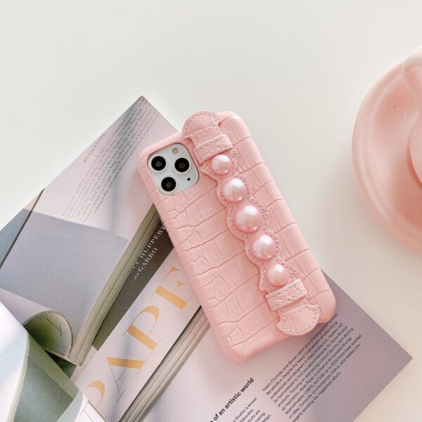Woman Luxury Rivet Studded Strap Leather Stand Phone Case