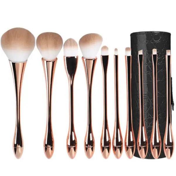 Gold Slim Waist 10pcs make up brushes luxury professional with brush bag