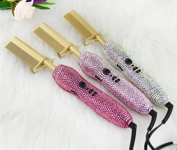 Luxury Hot Tools Electric Hair Comb Bling Rhinestone