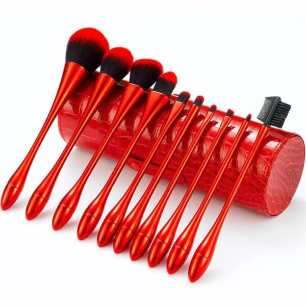Red 10Pcs Makeup Brushes Set Powder Foundation Lip Brush Kit Women Beauty Face Cosmetic