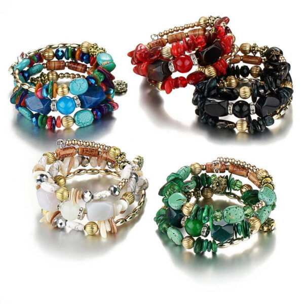 Boho Colorful Stone Charm Multilayer Handmade Bracelets