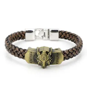 Fantasy Wolf Head Braided Leather Bracelet for Men & Women.