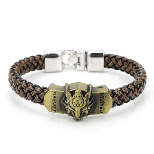 Fantasy Wolf Head Braided Leather Bracelet for Men & Women.