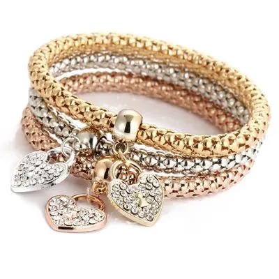 Hot Selling 3 Pcs Crystal Butterfly Popcorn Elastic Bracelets Set.