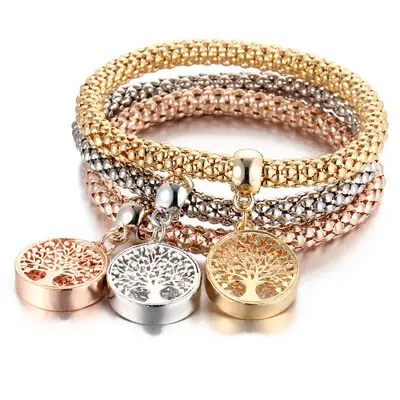 Hot Selling 3 Pcs Crystal Butterfly Popcorn Elastic Bracelets Set.