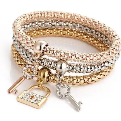 Hot Selling 3 Pcs Crystal Butterfly Popcorn Elastic Bracelets Set.