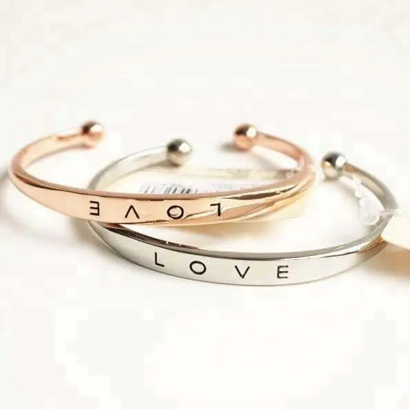 Hot Selling Classical Designs Open Cuff Engraved Letter Love BanglesBracelet's.