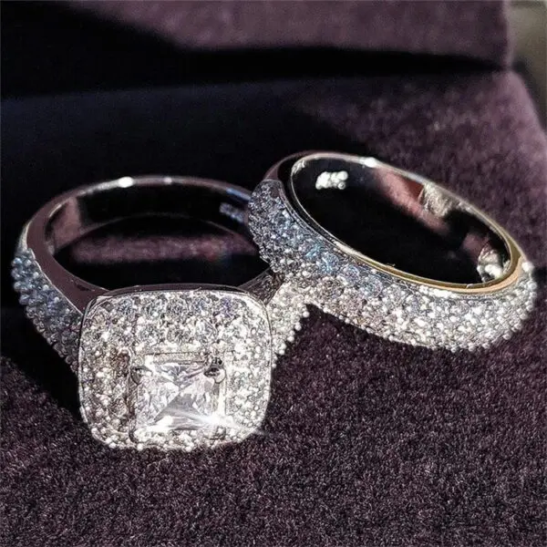 Luxury Cubic Zircon Engagement Diamond Wedding Ring Set For Women (1)