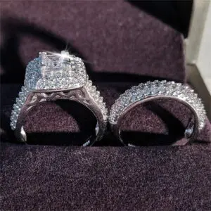 Luxury Cubic Zircon Engagement Diamond Wedding Ring Set For Women (1)