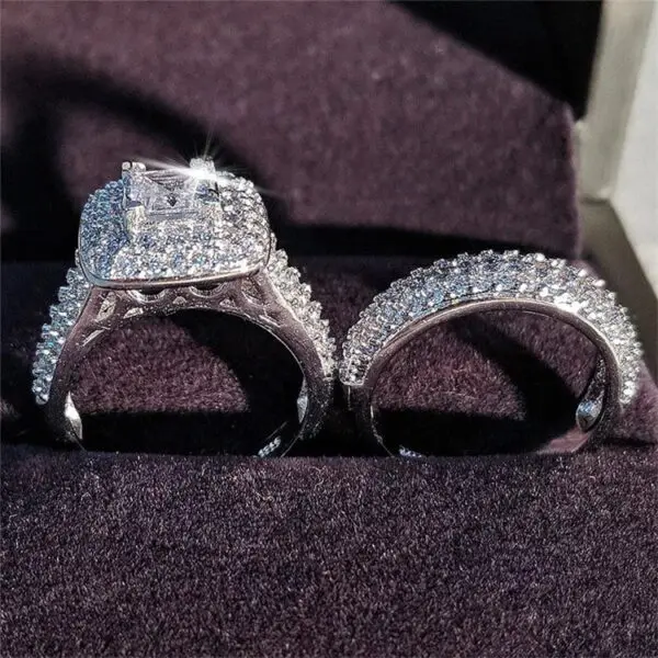 Luxury Cubic Zircon Engagement Diamond Wedding Ring Set For Women (1)