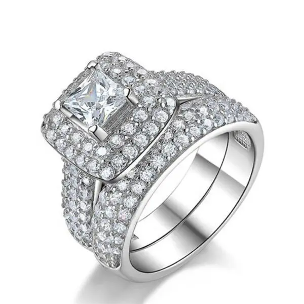Luxury Cubic Zircon Engagement Diamond Wedding Ring Set For Women (1)