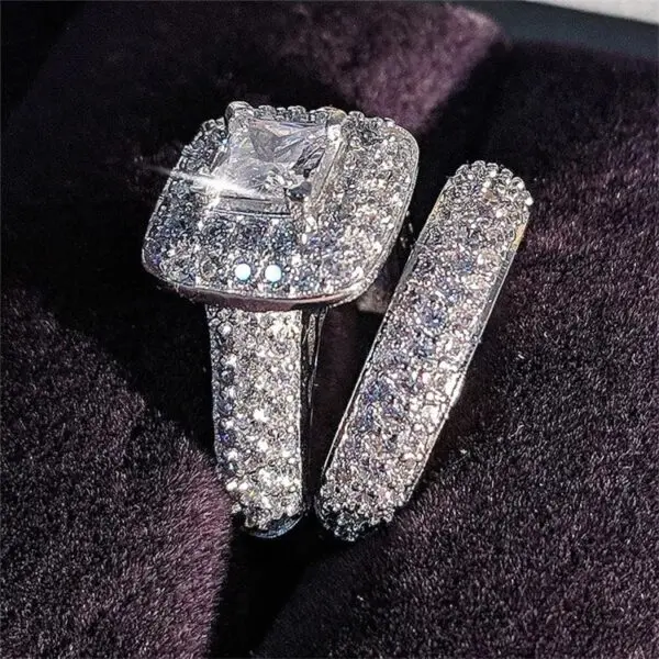 Luxury Cubic Zircon Engagement Diamond Wedding Ring Set For Women (1)