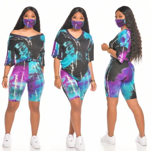 New Arrival Casual Fashion Plus Size Tie Dye Pants Short Set 2 Piece For Women.