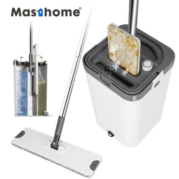 New Microfiber Wet and Dry 360 Wash Flat Mop Bucket For Floor Cleaning Magic Mop