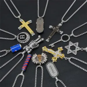 Stainless Steel Men Metal Poker Pendant, Hip Hop, Skateboard Pendant Long Chain Necklace