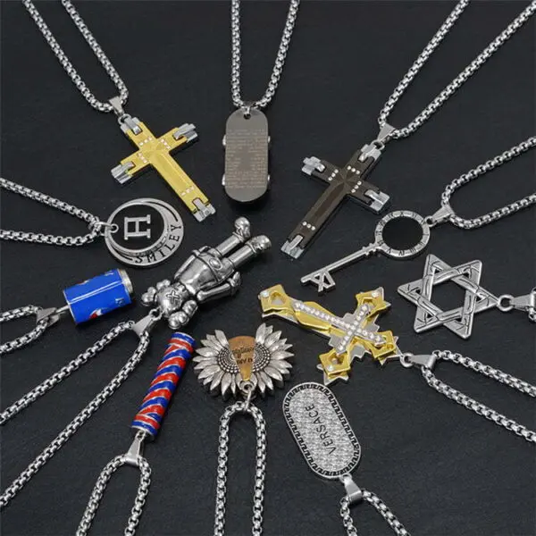 Stainless Steel Men Metal Poker Pendant, Hip Hop, Skateboard Pendant Long Chain Necklace