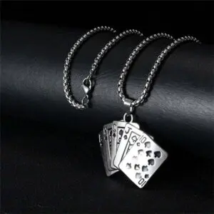 Stainless Steel Men Metal Poker Pendant, Hip Hop, Skateboard Pendant Long Chain Necklace