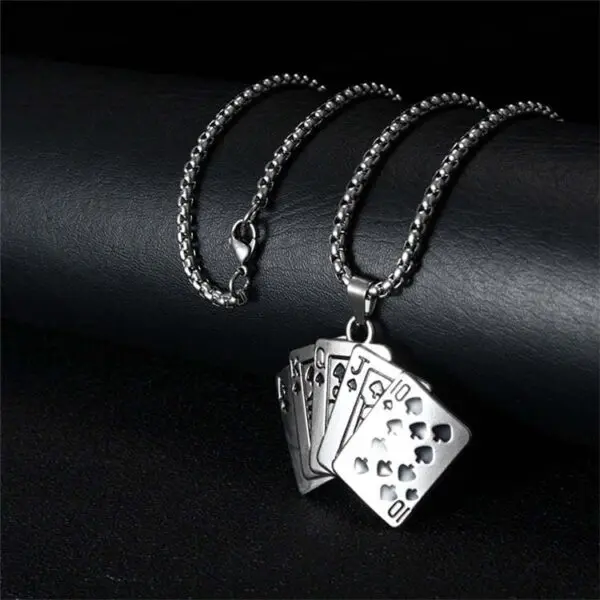 Stainless Steel Men Metal Poker Pendant, Hip Hop, Skateboard Pendant Long Chain Necklace