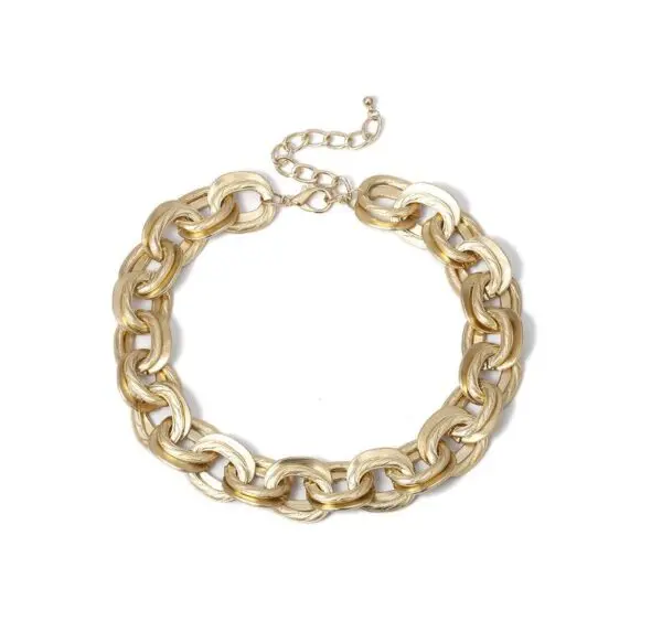 Vintage Chunky Thick Curb Cuban Choker Collar Statement Heavy Metal Gold Clavicle Necklace
