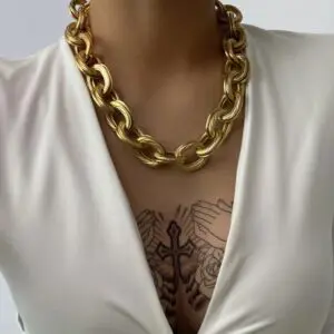 Vintage Chunky Thick Curb Cuban Choker Collar Statement Heavy Metal Gold Clavicle Necklace
