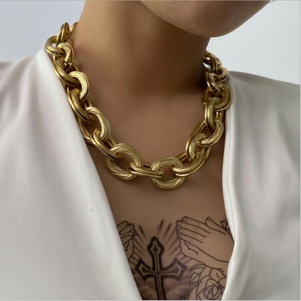Vintage Chunky Thick Curb Cuban Choker Collar Statement Heavy Metal Gold Clavicle Necklace
