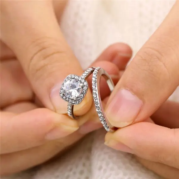 Zircon Crystal Women Wedding Ring Set - Image 3