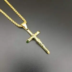 316L Stainless Steel PVD 18k Gold Plated Jesus Cross Necklace