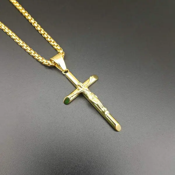 316L Stainless Steel PVD 18k Gold Plated Jesus Cross Necklace