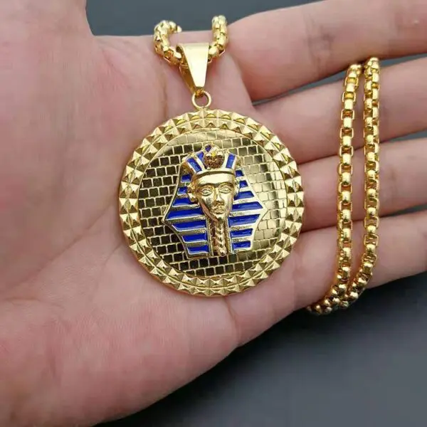 Gold Plated Egyptian Pharaoh Head Stainless Steel Necklace - Image 2