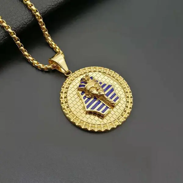 Gold Plated Egyptian Pharaoh Head Stainless Steel Necklace