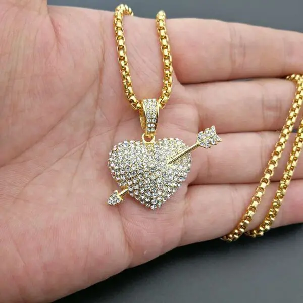 Gold Plated Heart Arrow Iced Out Necklace - Image 2