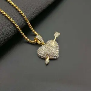 Gold Plated Heart Arrow Iced Out Necklace