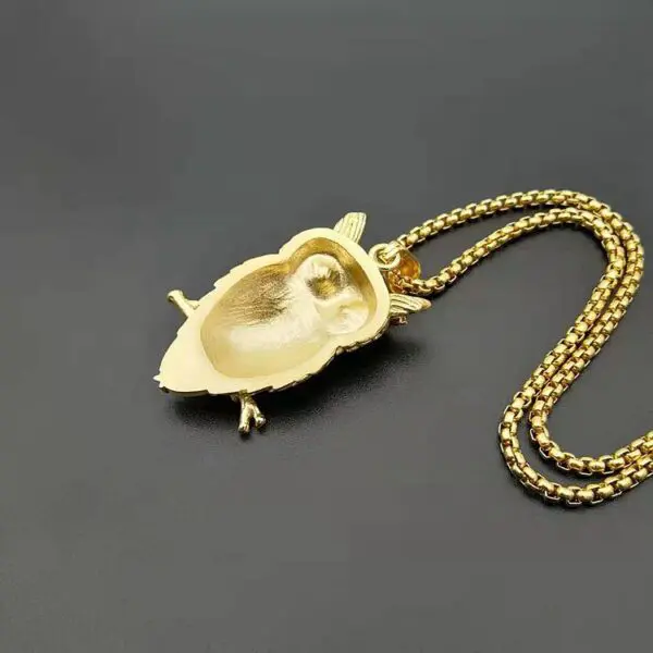 Gold Plated Iced Out Crystal Owl Necklace - Image 2