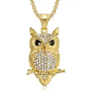 Gold Plated Iced Out Crystal Owl Necklace