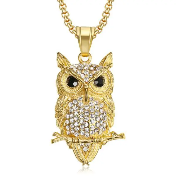 Gold Plated Iced Out Crystal Owl Necklace