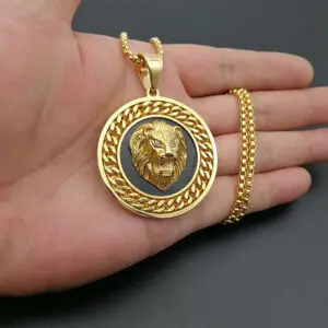 Gold Plated Lion Head With Chain Link Necklace - Image 3