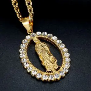 Gold Plated Stainless Steel Crystal Stones Virgin Mary Necklace - Image 3