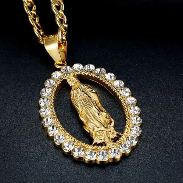 Gold Plated Stainless Steel Crystal Stones Virgin Mary Necklace - Image 3