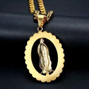 Gold Plated Stainless Steel Crystal Stones Virgin Mary Necklace - Image 4
